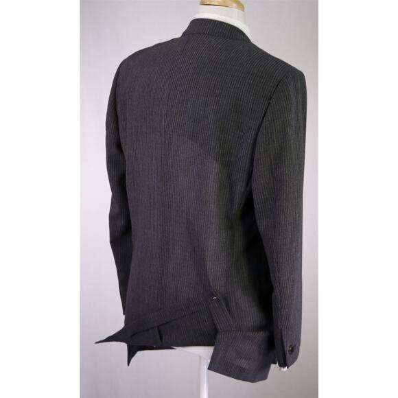 Gianni Versace Vintage 90s Gray Striped Double Breasted Wool Mohair Suit 40R - Picture 7 of 11